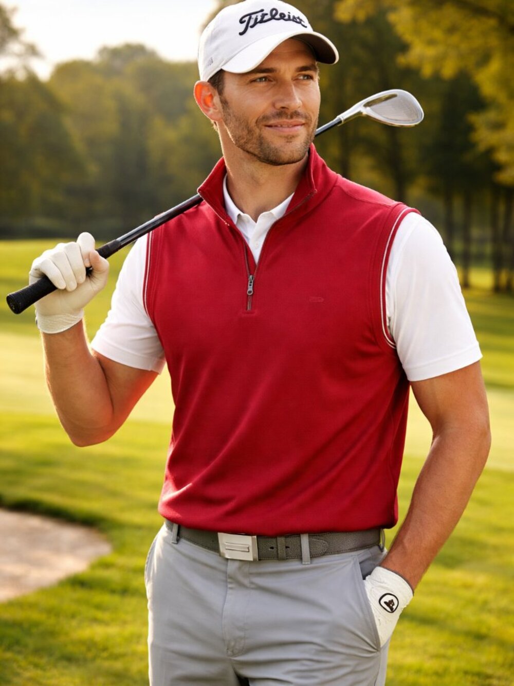 DOCKERS Golf Maroon Quarter Zip Sleeveless Vest Jacket, XL